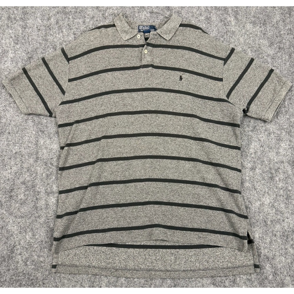 Polo Ralph Lauren Mens XL Grey Black Striped Short Sleeve Cotton Polo Shirt